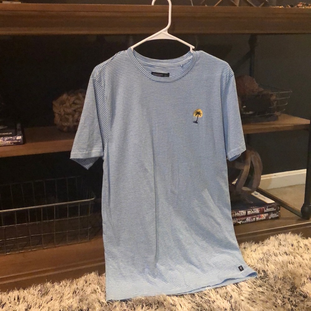 Blue and White Striped Shirt with Palm Tree